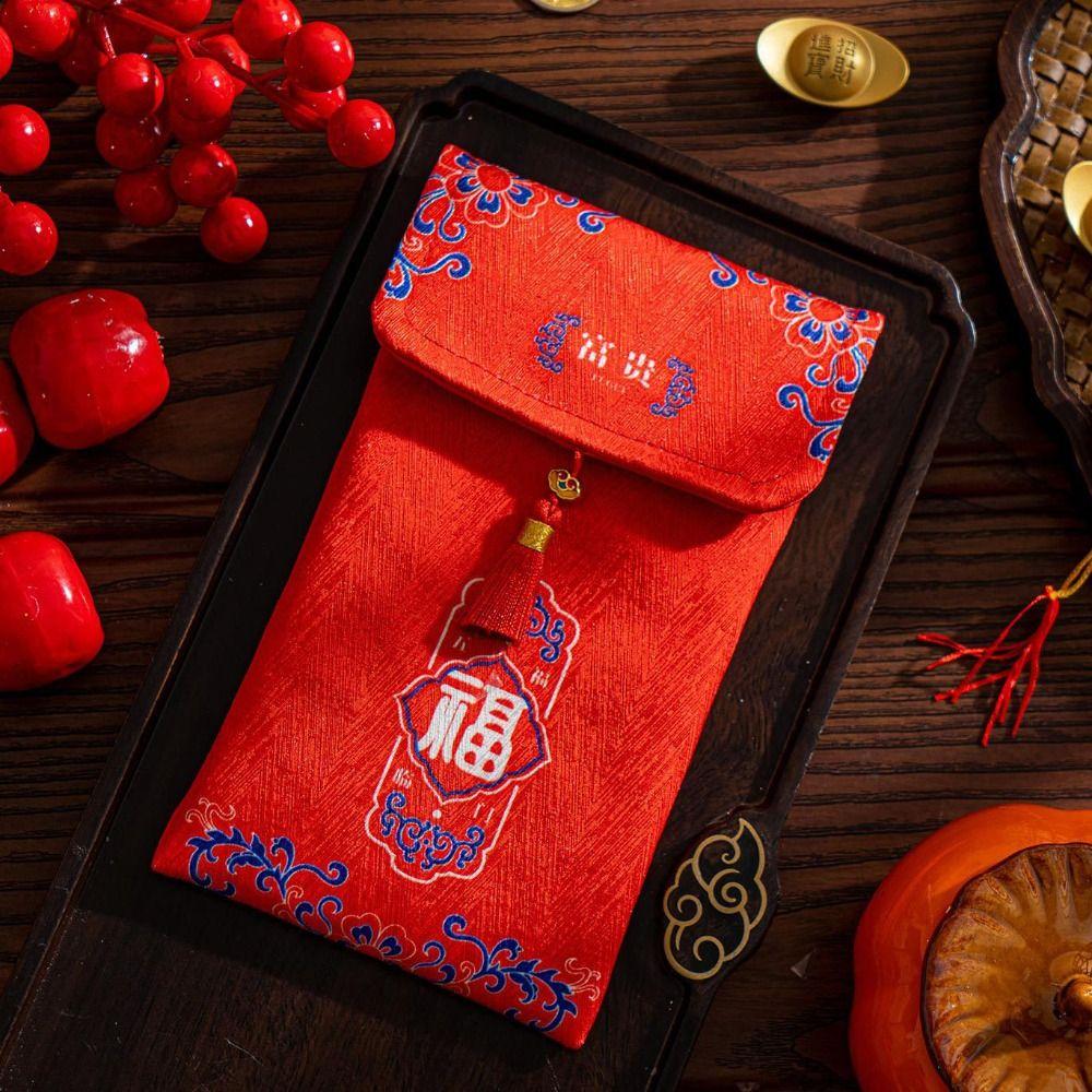 Traditional Chinese New Year Red Envelope Brocade Embroidered Blessing Children's Money Bag Hongbao Bonus Lucky Money Packet