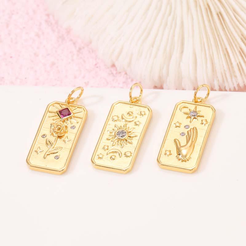 

Gold-Plated Rectangle Pendant Necklace with Zircon-Inlaid Rose Flower Design