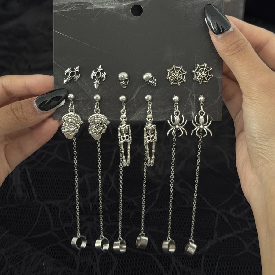 New Popular Halloween Skeleton Bat Earrings with Gothic Style Earrings Design Goth Cross Rose Piercing Earrings Jewelry Earrings