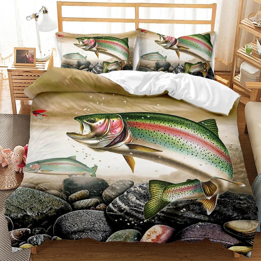 Storgädda Fiske Jakt Sängkläder Set Pojkar Flickor Twin Queen Size Påslakan Örngott Säng Barn Vuxen Hemtextil