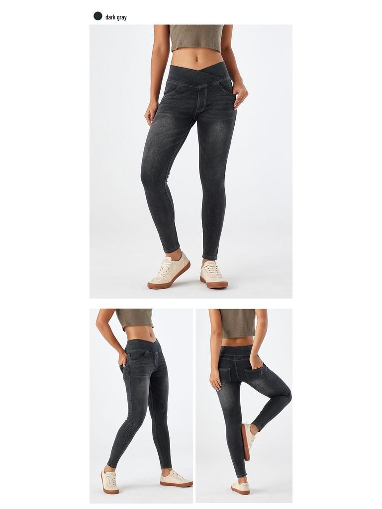 Dámské zeštíhlující skinny džíny s křížovým pasem a designem kočičích uší