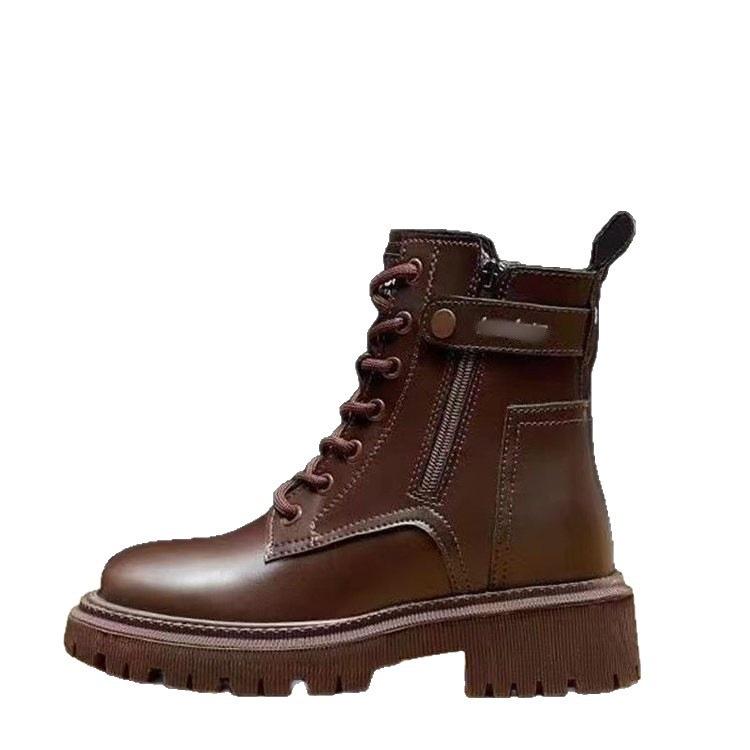 Martin Boots Women's British Style 2025 New Autumn and Winter Velvet Small Inner Heightening Platform Short Boots Retro Locomotive Boots