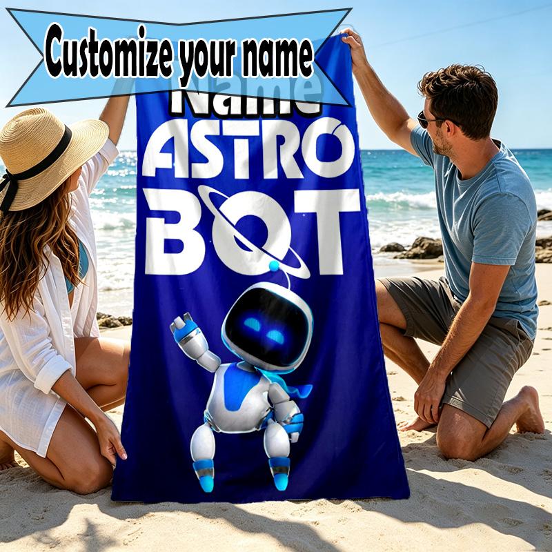 Custom Name Personalized Cosmic Bot Crew Print Beach Towel, for Trip Camping Beach Party Home Decor, Birthday Gift for Family & Friends