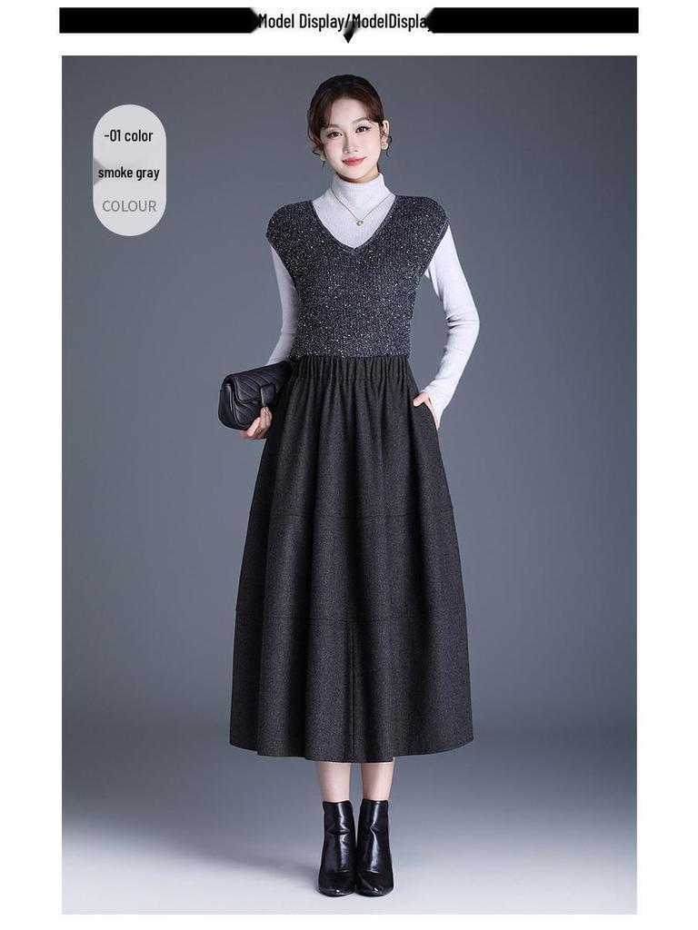 Women's Woolen A-line High Waist Midi Skirt: Thick, Fashionable Autumn/Winter Style