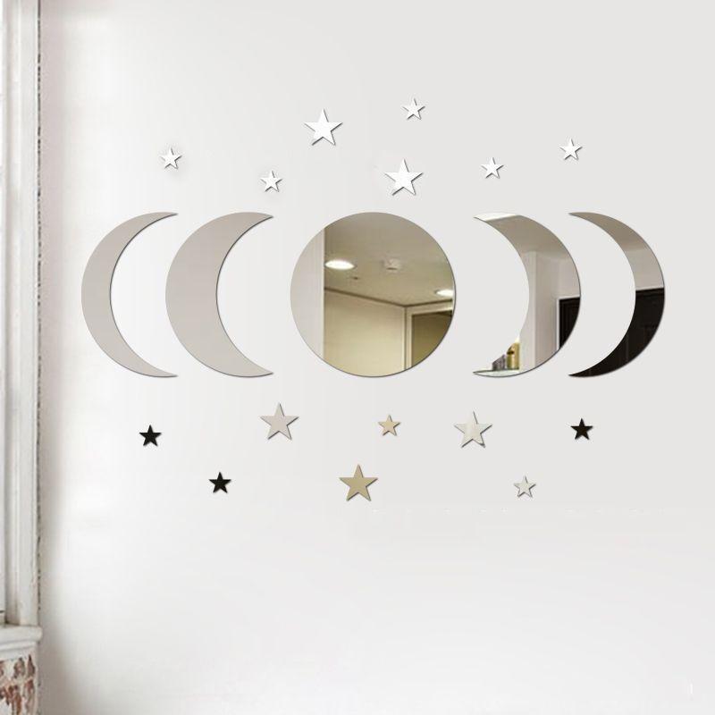 20pcs Acrylic Star Moon Shape Wall Sticker Lenses for Wall Decoration In Living Rooms, Bedrooms, and Other Places Decoration