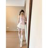 Kumikumi Gyaru Style Pink Stripe Lace-up Temperament Halter Top Women Summer Waist Hugging Slimming Sexy Top