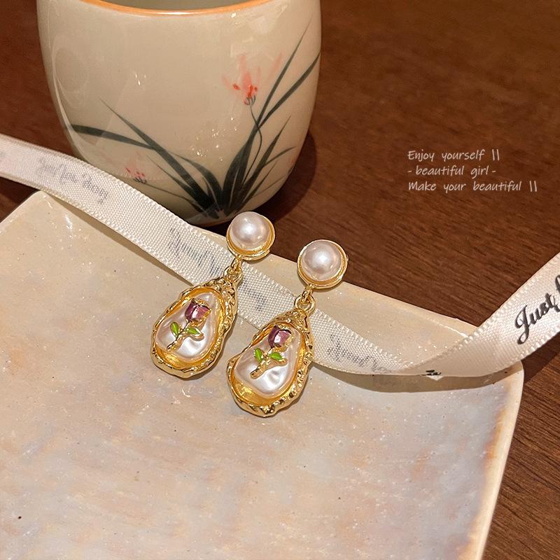 Monet Garden Pearl Flower Earrings - French Retro Light Luxury Jewelry
