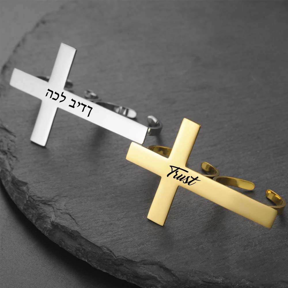 Cross Personalized Finger Ring Custom Gift For Woman Men Gold Color Stainless Steel Jesus Christian Amulet Talisman Jewelry