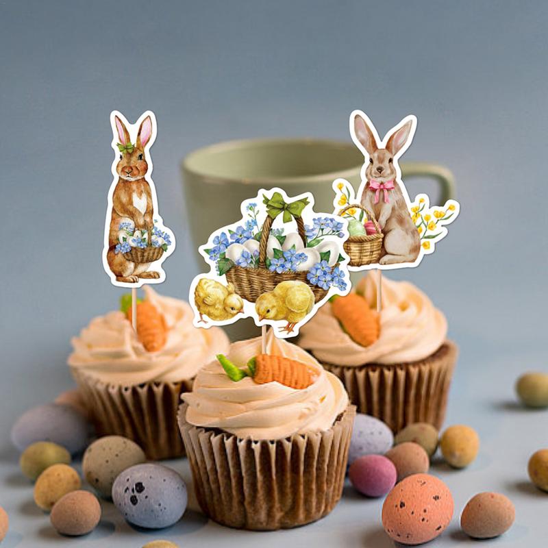 8pcs Easter Decoration Rabbit Cupcake Topper Set Easter Bunny Decor Spring Party Photo Wall Bunny Easter Candy Cake Toppers