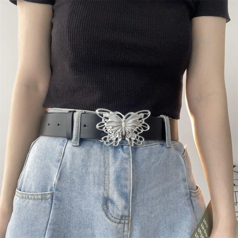 Metal Contemporary Hollow Butterfly Buckle Waist Belt Perfect For Fashionable Denim Skirts And Casual Jeans Available In Black