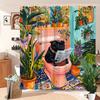 1pc Whimsical Black Pug Shower Curtain - Pink Background, Tropical Jungle Plants, Polyester, 70.8x70.8In, 12 Hooks, Washable