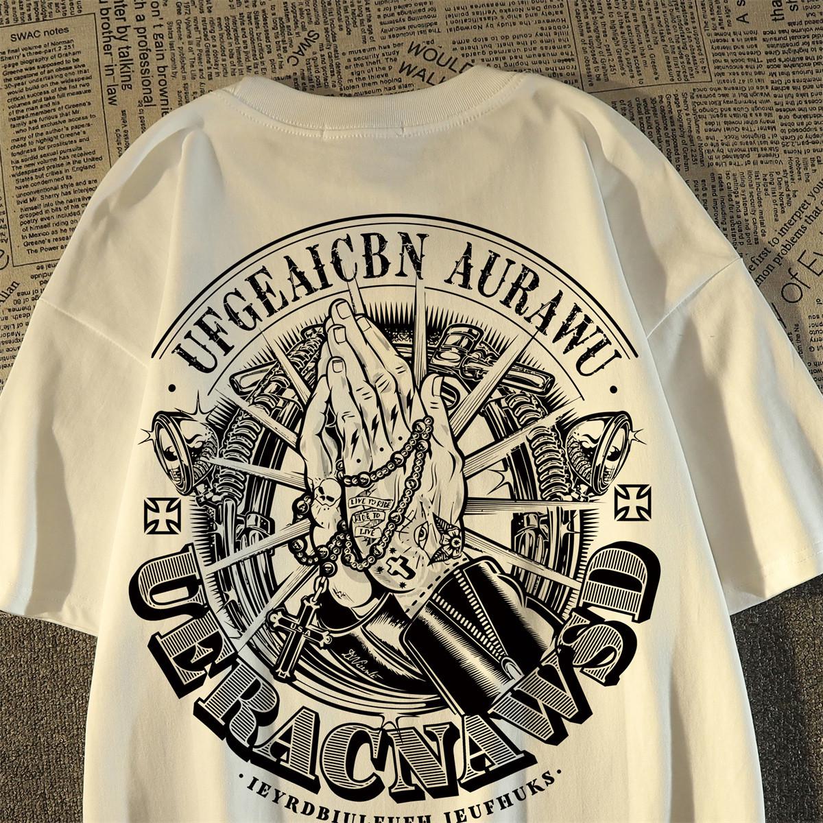 

Unisex American Retro Bergamot Cotton T-Shirt - Plus Size, Loose Fit, High Street Style for Couples L (Suggests 101-115 kg) білий