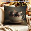 1pc 2D Flat Printed Pillowcase, Single-sided Print, Pillow Insert Not Included, Zipper Closure, Cute Teacup Mouse Pattern, Size 45x45cm/18x18 Inches, 