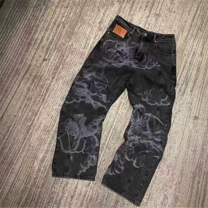 STREETRICH High Waist Slim Fit Comfortable Men's Denim Jeans Artisanal Craftsmanship Loose Style Long Pants Hand-Painted Washed Print