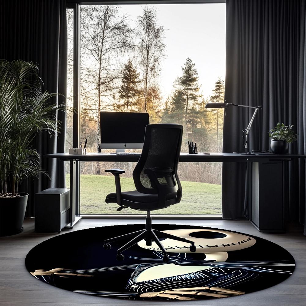 The Nightmare Before Christmas Printed Round Rug Carpet Chair Rug Area Rug Entryway Doormats,for Office Chair Living Room Bedroom Kitchen Room.
