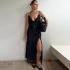 Lace Splice Slit Dress For Women Sleeveless Maxi Spaghetti Strap Sexy Dresses Satin Vacation Party Bodyocn Dress Vestidos