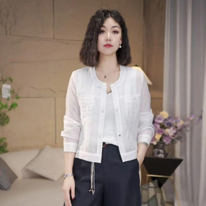 

Long sleeve Thin Short coat Women 2025 New Summer Loose Casual Fashion Western Style Short Sunscreen Cardigan Top White 3XL