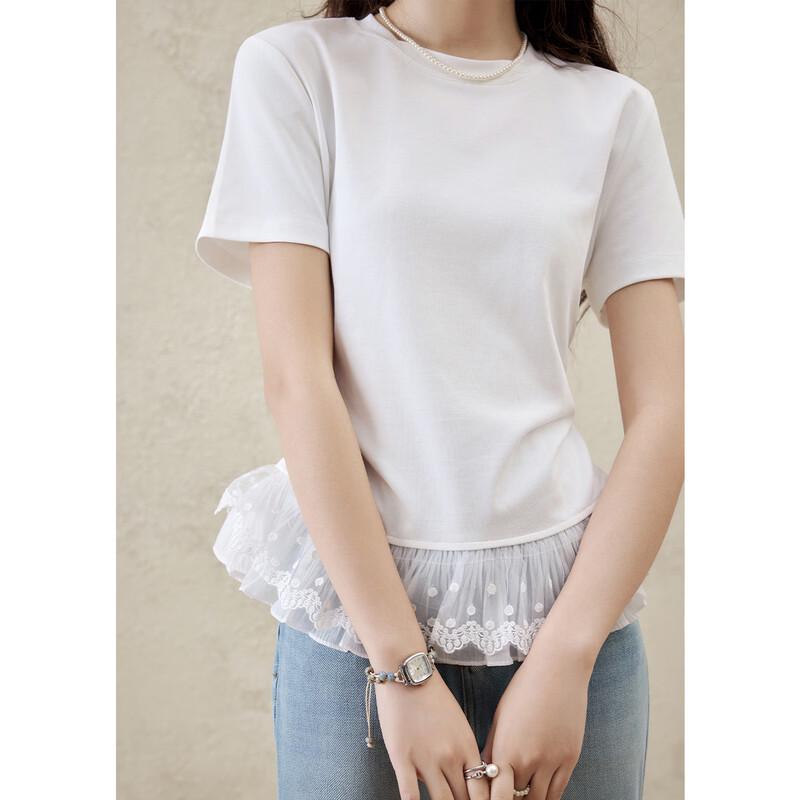 M Xiu Women's Lace Hem Slim-Fit T-Shirt