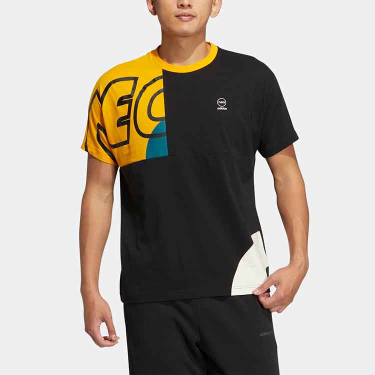 Adidas Neo Contrast Letter Print Sports T-Shirt Men Tops Black HS8825