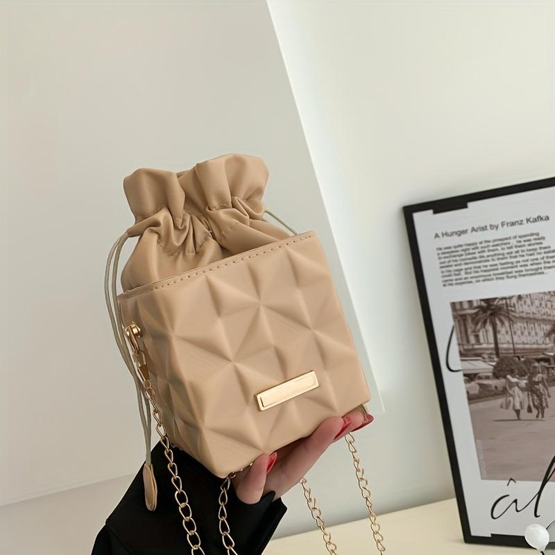 

Elegant Mini Grid Handbag with Fashionable Chain Shoulder Strap,, Available in Khaki, Pink, White, Black, Small Handbag хаки