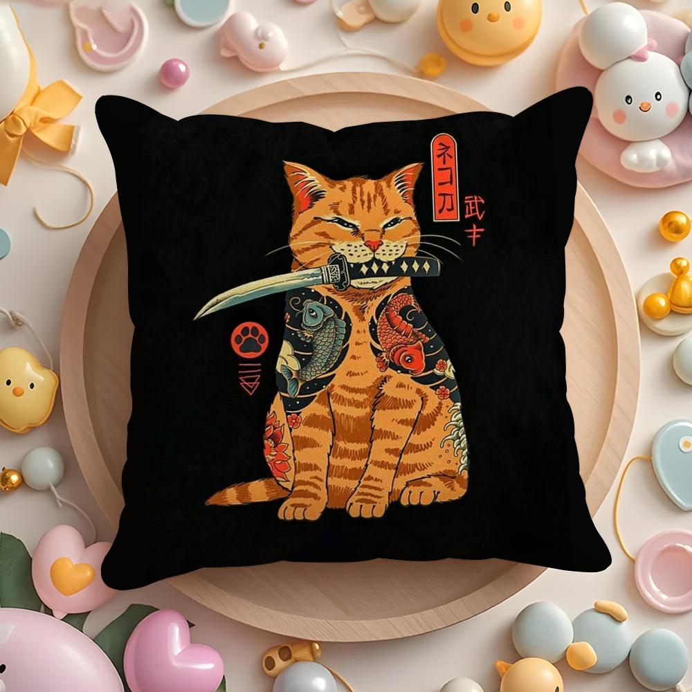 Japanese Style Cat Cushion Cover Home & Car Multi-Scene Pillow Cover - Reversible, Soft & Durable for Daily Use