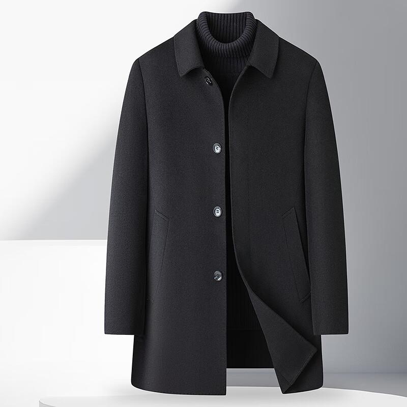 

FAPAI Men s Winter Lapel Wool Blend Mid-length Overcoat M (48)