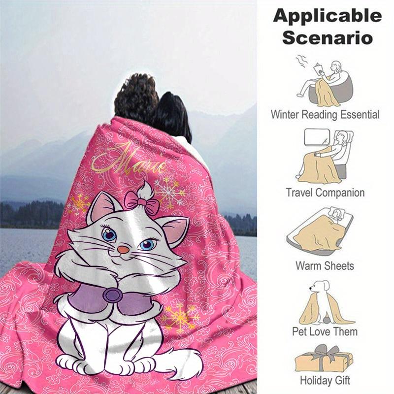 1PC Cute Cartoon Marie Cat Blanket, Seasonal Universal, Home Decoration, Throw, Blankets, Soft Flannel Throw Blanket, Versatile & Cozy for B