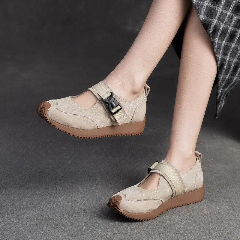 Johanature Retro Lightweight Flats Genuine Leather Casual Comfort Versatile Women's Shoes