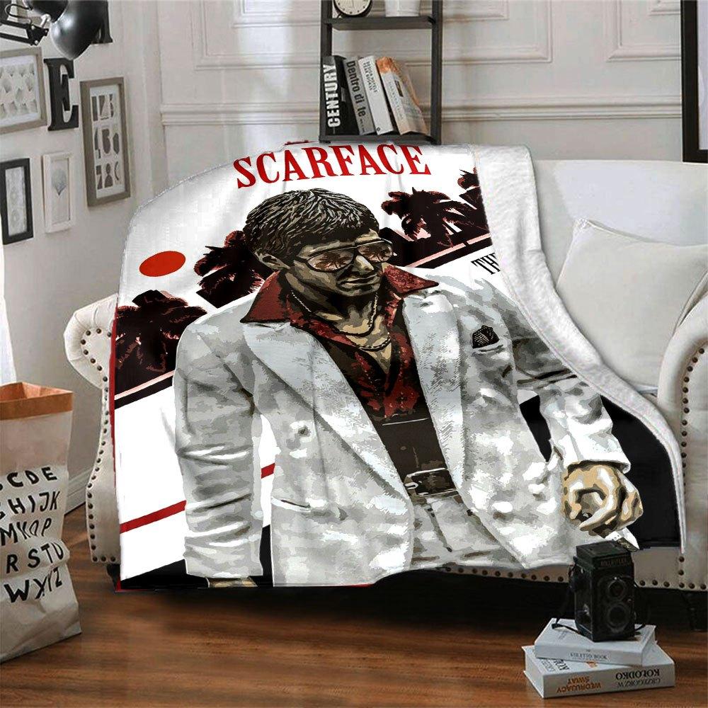 1pc Scarface-Inspired Flannel Blanket - Soft Cozy All-Season Throw for Bedroom, Sofa, Camping, Travel - Perfect Gift for Movie FansB08