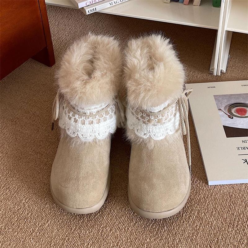 

Snow boots plush plush thick-soled snow cotton small thickened warm non-slip short boots cotton shoes 40 бежевий