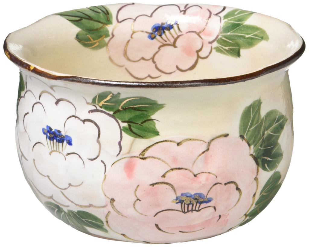 Kyoto ware Kiyomizu ware teacup cream diameter 10cm Shunzan kiln tea bowl presentation Flower travelogue (in box) (peony) QSY582-05