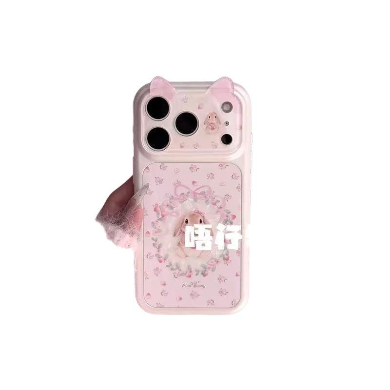 Cute Foundation Strawberry Floral Rabbit Epoxy Three-dimensional Cat Ear Suitable for Apple 11promax/11/11 Mobile Phone