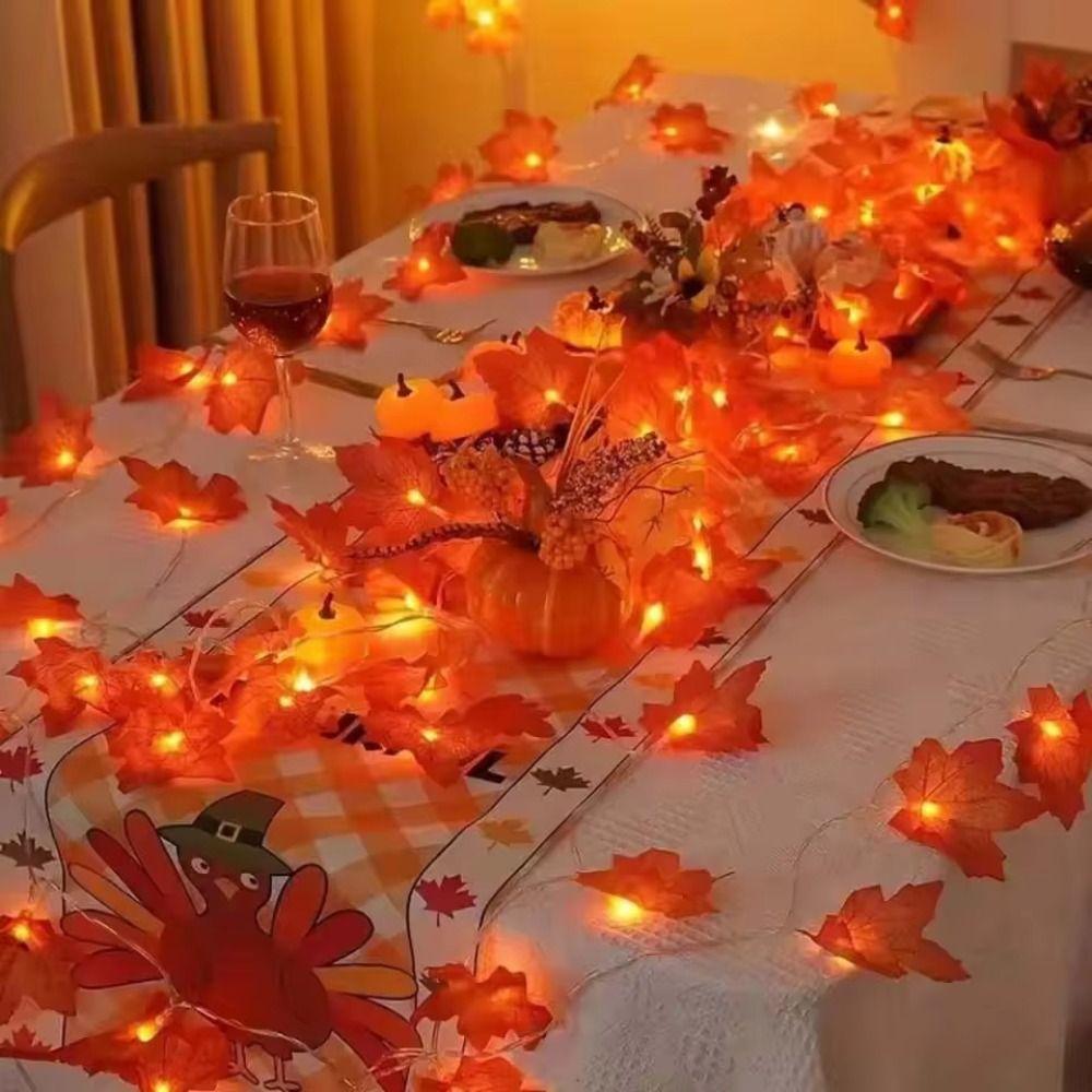 Artificial Maple Leaf LED String Lights Red Leaf Design Fall String Lights Decor Halloween Decor