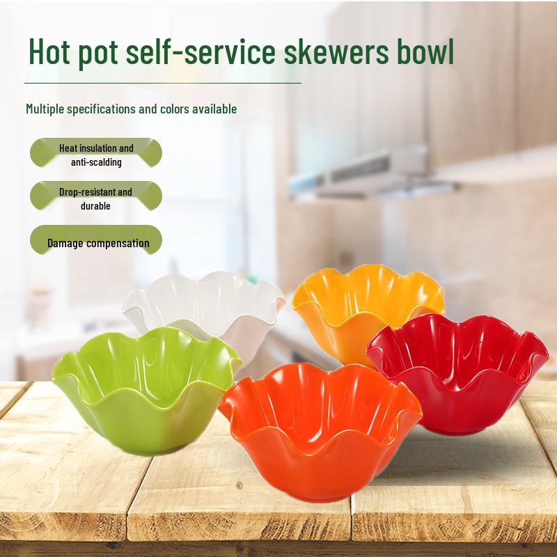 Rotating Lace Edge Melamine Vegetable Skewer Hot Pot Bowl - Commercial Plastic Salad & Tableware Bowl