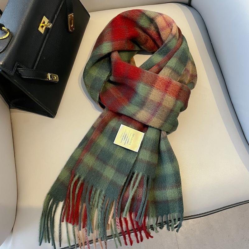 Small fresh white plaid scarf WO100 wool scarf women's winter warm scarf birthday gift