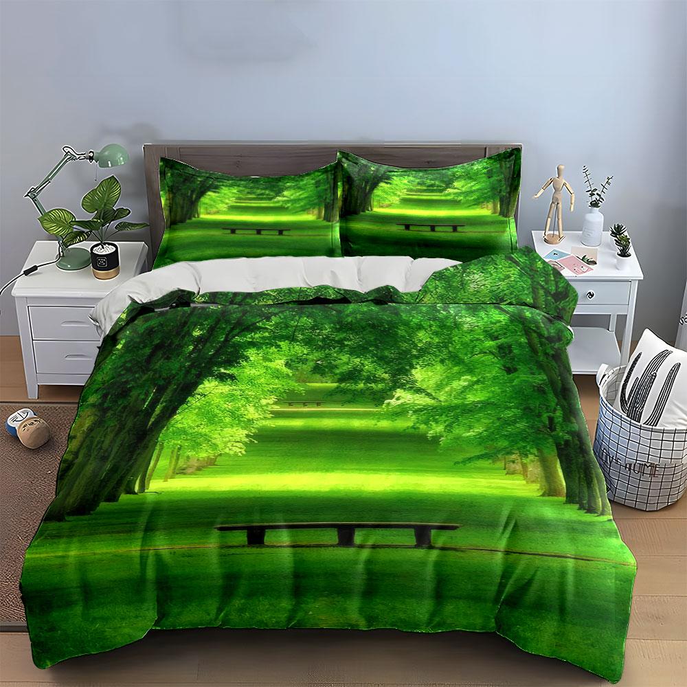 Green Landscape Decoration Set Bedding Set With 1 Duvet Cover 2 Pillowcases Single Double King Queen, Gift