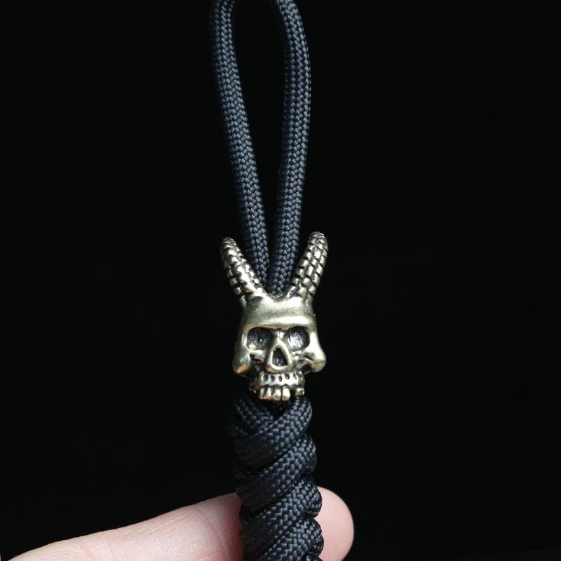 Goat Horn Skull Head Brass Knife Beads EDC Outdoor DIY Paracord Accessories Woven Lanyard Pendants Jewelry Punk Bracelets Charms
