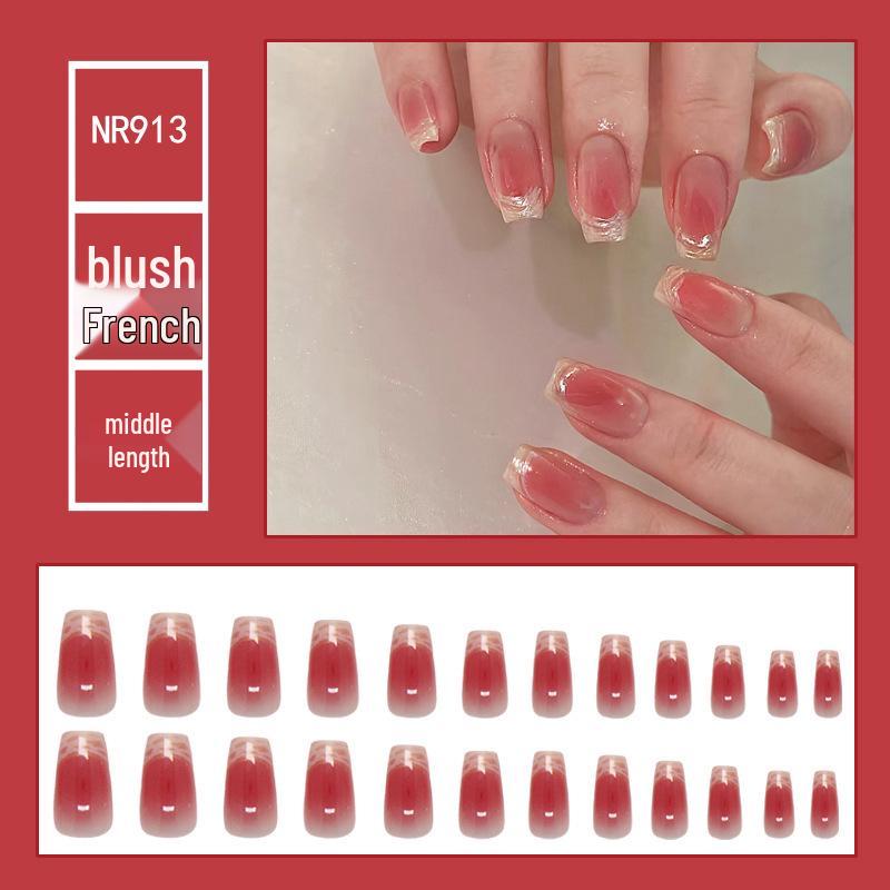 

Blush French Manicure Press-On Nails - Simple Medium Ballerina Style for Daily Wear, One Size
