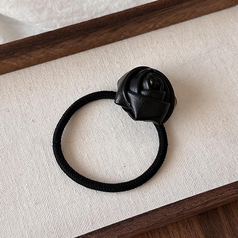 Korean Silver Color Rose Flower High Elastic Rubber Band Large Round Bead Hair Rope for Women Tie Hair Accessory Jewelry Gifts
