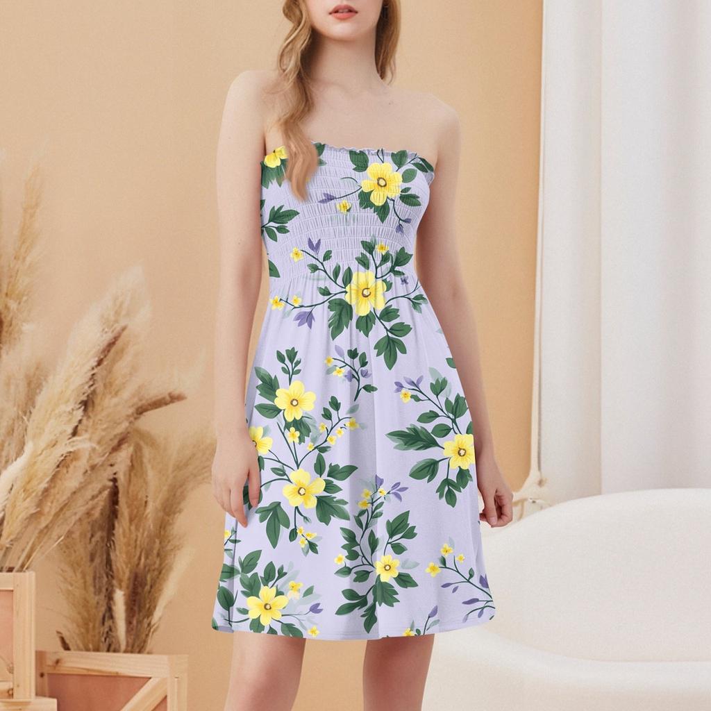 Fashionable Women's Casual Tube Top Print Sleeveless Dress