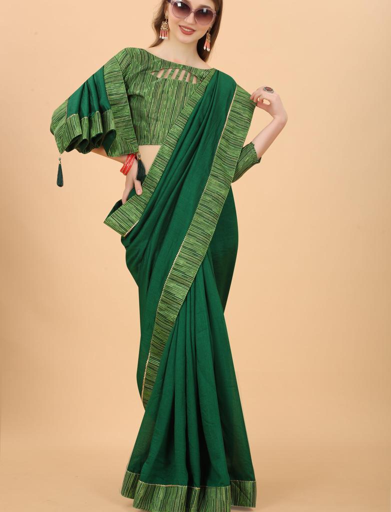 Saree aus Vichitra-Seide mit Jacquard-Arbeit für Mädchen und Frauen