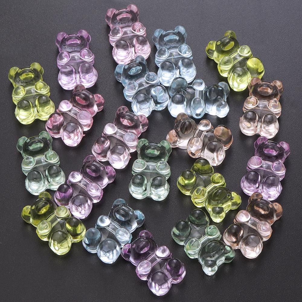 30pcs/lot 11x18mm Mini Bear Acrylic Beads Transparent Colorful Cute Bear Loose Beads For DIY Necklace Earrings Jewelry Supplies