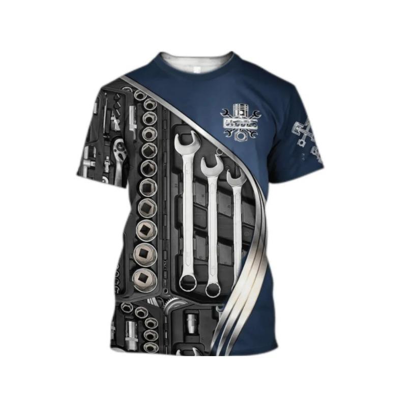 Summer Round Neck Mechanic T-shirts 3D Print Mechanic Engine Graphic Top Fashionable Casual Short Sleeved  Men's T-shirts