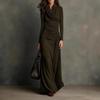 2025 Autumn/Winter Elegant High Neck Pleated Long Sleeve Dress for Women