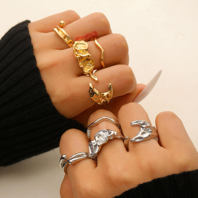 4Pcs/Set Vintage Gold Color Irregular Moon Rings for Women Men Punk Geometric Metal Adjustable Opening Rings Set Jewelry Gifts
