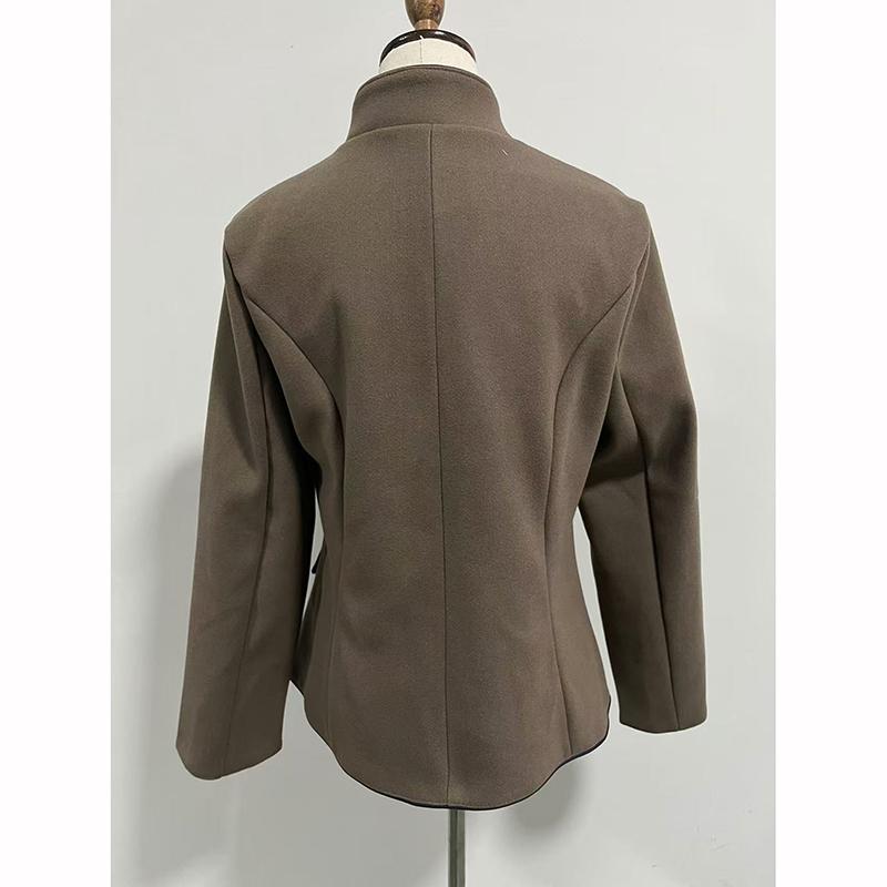 Single Slim Jacket Turtleneck Long Sleeved Coat Winter Elegant Pocket Short Outwear