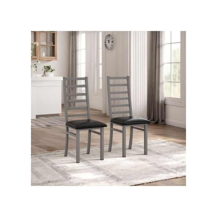 Chaises De Salle À Manger - MUVOE - Lot De 2 - Métal Avec Assise En Cuir PU - Gris - Design Contemporain