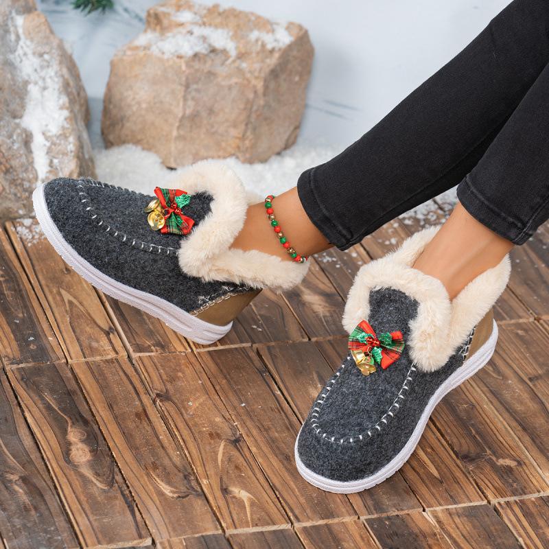 Europe, America, autumn and winter large size short tube color matching snow boots cover feet to keep warm flat bottom wool cotton boots Christmas