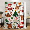Christmas Santa, Reindeer & Tree Pattern Patterned Flannel Blanket Perfect for the Bedroom Living Room, Sofa, or a Little Nap