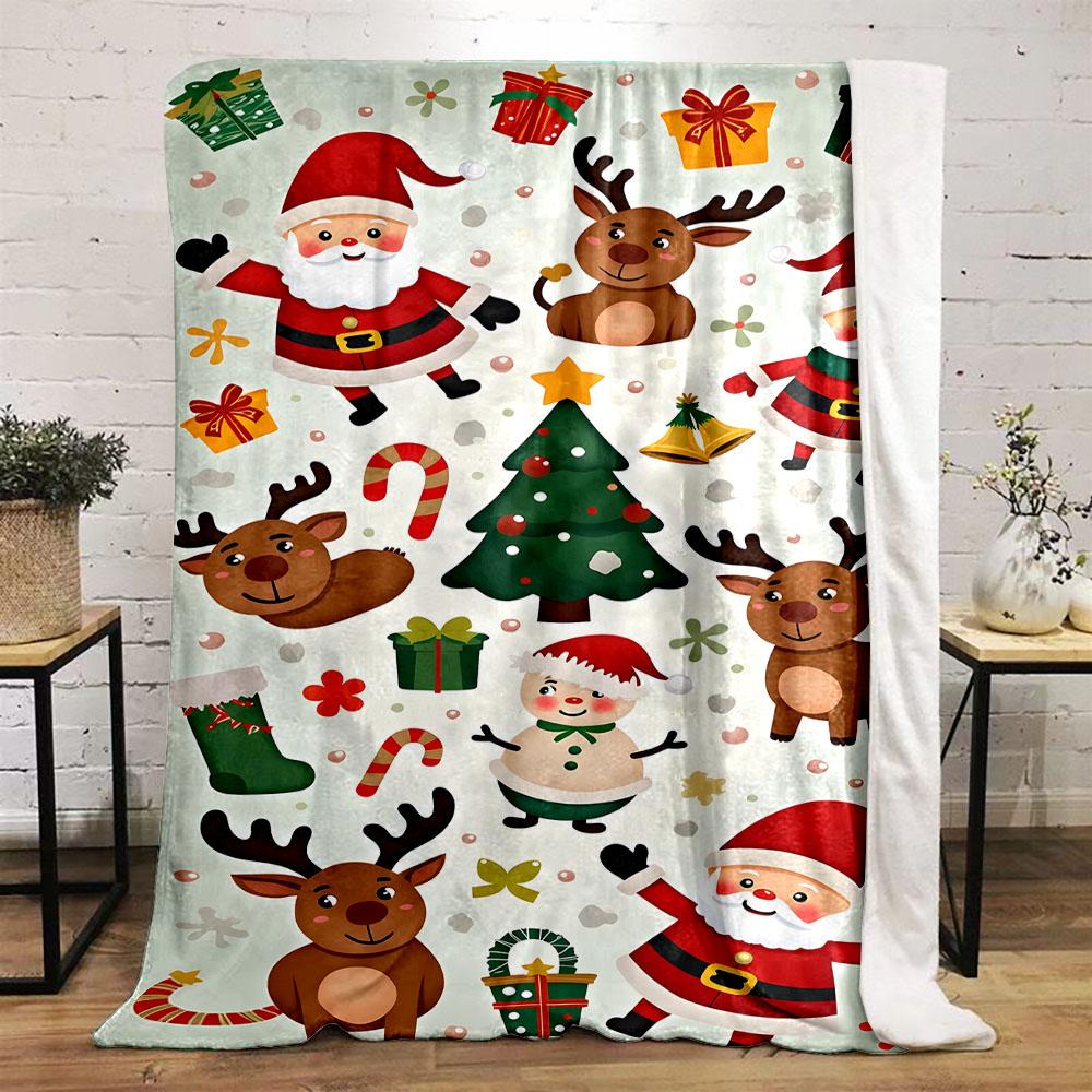 Christmas Santa, Reindeer & Tree Pattern Patterned flannel blanket perfect for the bedroom living room, sofa, or a little nap